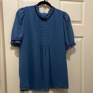 Loft Blue Sheer Black Dot Blouse (sz l)
